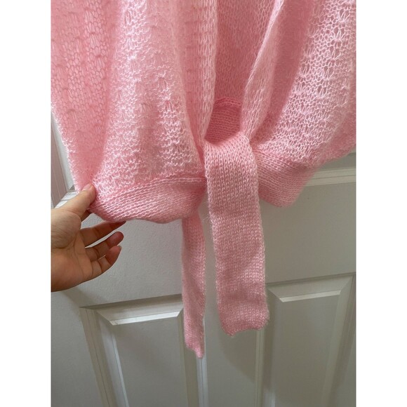 SPECIALTY HOUSE PINK Wavy Pointelle Tie Front Open Weave Cardigan Sweater OSFA - Picture 4 of 6